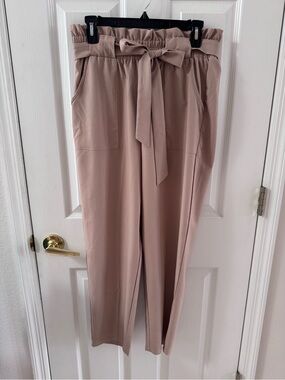 High-Rise Tie-Waist Paperbag Trousers - Blush
